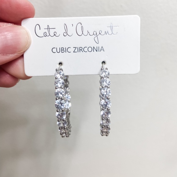 Silver Cubic Zirconia Hoop Earrings - Picture 3 of 6